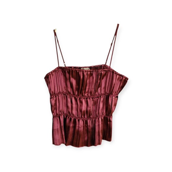 Burgundy Satin Tiered Tank by Free People, Small - Picture 10 of 10